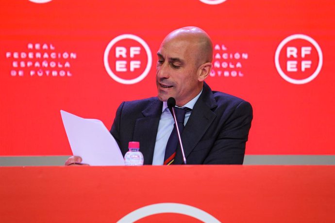 Luis Rubiales, President of RFEF (Real Spanish Soccer Federation) during press conference at Ciudad del Futbol on April 20, 2022 in Las Rozas, Madrid, Spain.