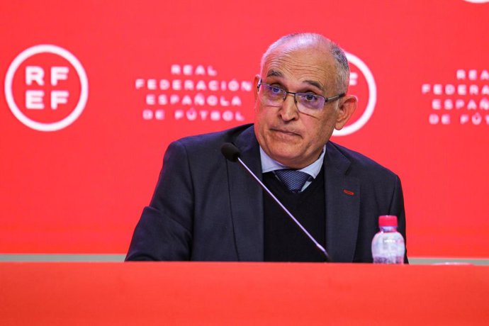 Andreu Camps i Povill, General Secretary of RFEF (Real Spanish Soccer Federation) during press conference at Ciudad del Futbol on April 20, 2022 in Las Rozas, Madrid, Spain.