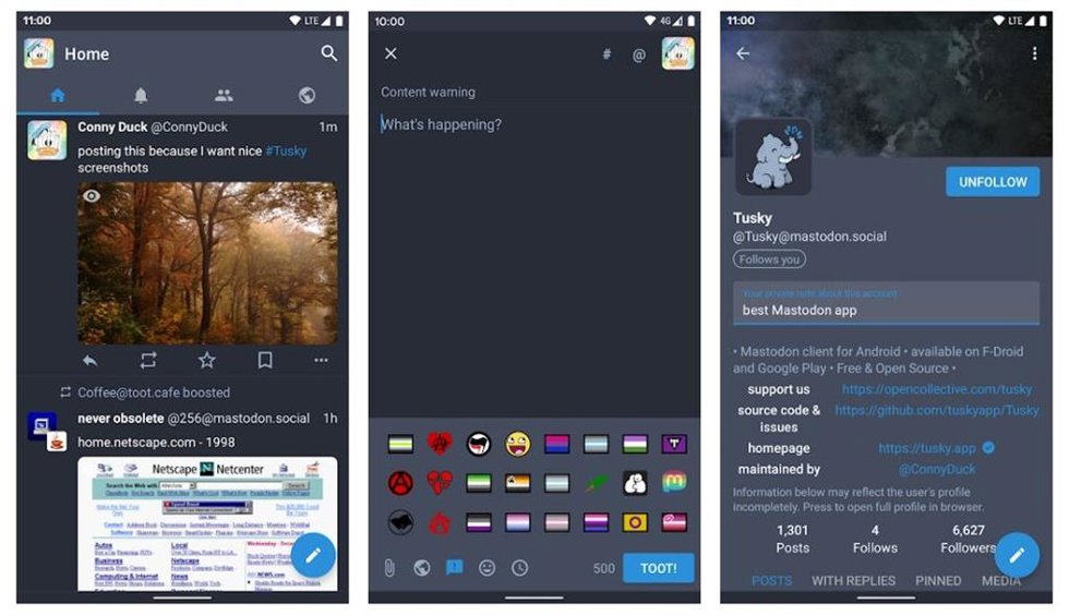 Capturas de la aplicación Mastodon