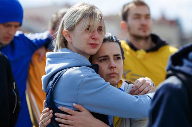 Movilización contra la agresión rusa de Ucrania en la ciudad de Úzhgorod (oeste).