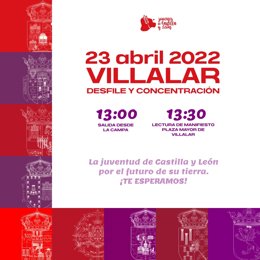 Cartel de la convocatoria de Jóvenes de CyL para acudir a la campa de Villalar el sábado 23 de abril