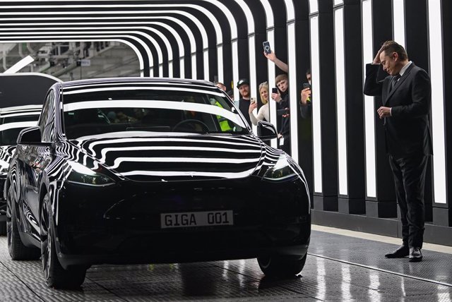 22 March 2022, Brandenburg, Gruenheide: Elon Musk, Tesla CEO, attends the opening of the Tesla factory Berlin Brandenburg. The first Tesla European factory in Gruenheide is expected to produce 500,000 vehicles every year. Photo: Patrick Pleul/dpa-Zentralb
