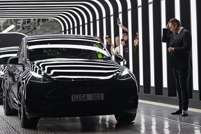 22 March 2022, Brandenburg, Gruenheide: Elon Musk, Tesla CEO, attends the opening of the Tesla factory Berlin Brandenburg. The first Tesla European factory in Gruenheide is expected to produce 500,000 vehicles every year. Photo: Patrick Pleul/dpa-Zentra