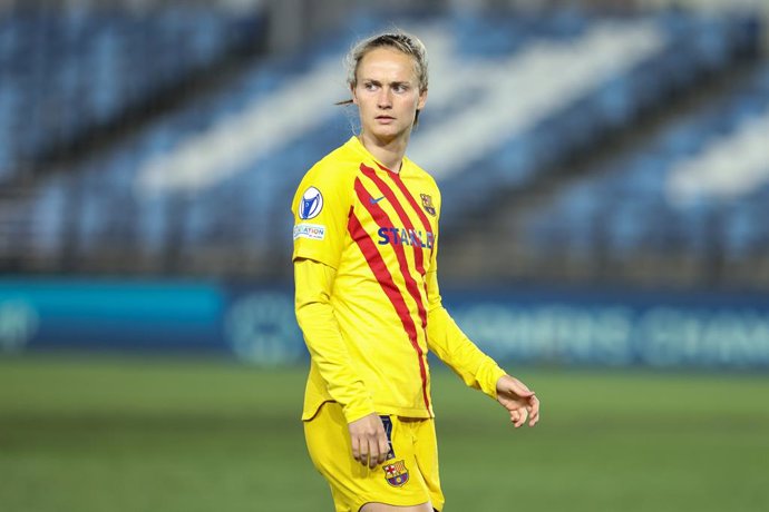 Caroline Graham Hansen of FC Barcelona looks on during the UEFA Women Champions League, quarter finals, football match played between Real Madrid and FC Barcelona at Alfredo Di Stefano stadium on March 22, 2022, in Madrid, Spain.