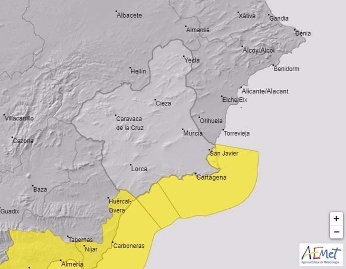 Aviso amarillo en el litoral de la Región de Murcia