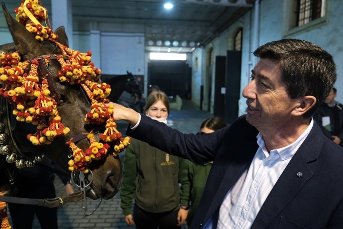Juan Marín con un caballo de la Real Escuela de Arte Ecuestre de Jerez.