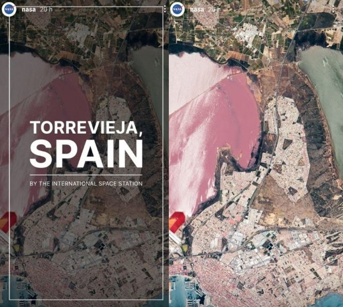 Las dos historias de Instagram compartidas por la NASA en las que se ven las lagunas de Torrevieja