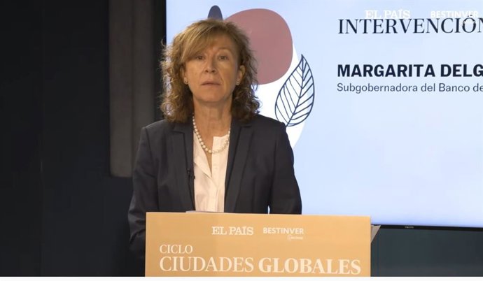 La subgobernadora del Banco de España, Margarita Delgado, en el Encuentro Finanzas Sostenibles dentro del ciclo Ciudades Globales organizado por El País y Acciona.