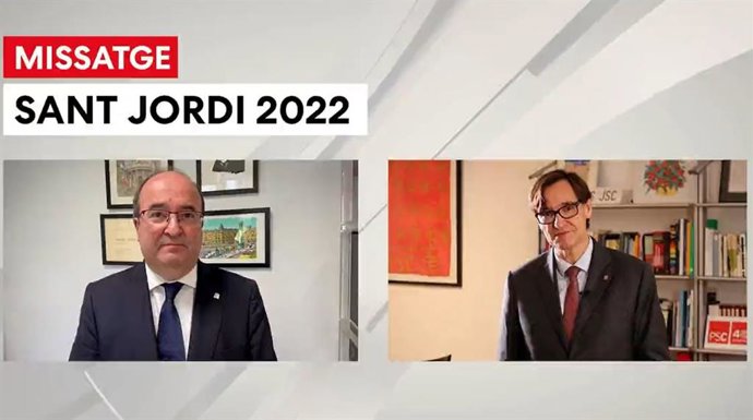 El ministre Miquel Iceta i el primer secretari del PSC, Salvador Illa, en un vídeo per Sant Jordi