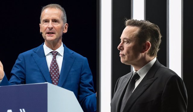 El presidente del grupo Volkswagen, Herbert Diess, y el consejero delegado de la firma de eléctricos Tesla, Elon Musk