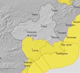 La Aemet emite un aviso amarillo por fenómenos costeros y vientos para este sábado en la Región de Murcia