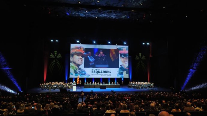 El comisario jefe de Mossos, Josep Maria Estela, interviene en la celebración del Dia de les Esquadres, el 22 de abril de 2022.