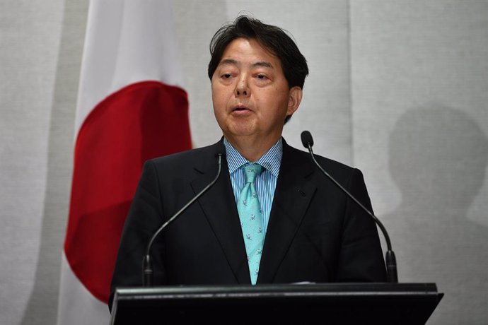 Archivo - Japanese Minister for Foreign Affairs Hayashi Yoshimasa speaks during a press conference following the Quad Foreign Ministers' Meeting in Melbourne, Friday, February 11, 2022. (AAP Image/James Ross) NO ARCHIVING