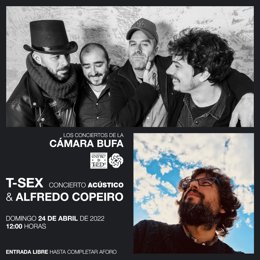 Cartel del concierto acústico de T-Sex y Alfredo Copeiro en la Cámara Bufa.