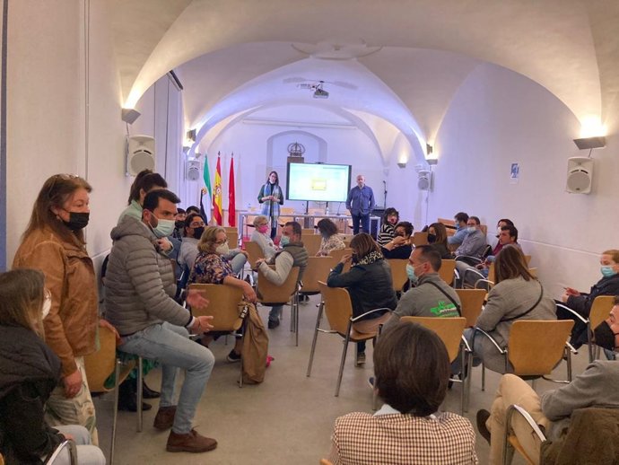 El diputado de Turismo, Álvaro Sánchez Cotrina, en la presentación en Miajadas del Plan de Dinamización Empresarial