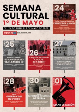 Cartel de la semana cultural del primero de mayo organizada por CCOO Asturias.
