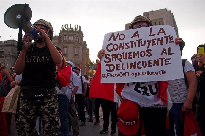 Protesta contra el presidente de Perú, Pedro Castillo, en Lima