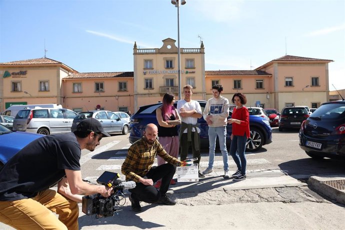 Uno de los momentos del rodaje en la estación de Tudela.