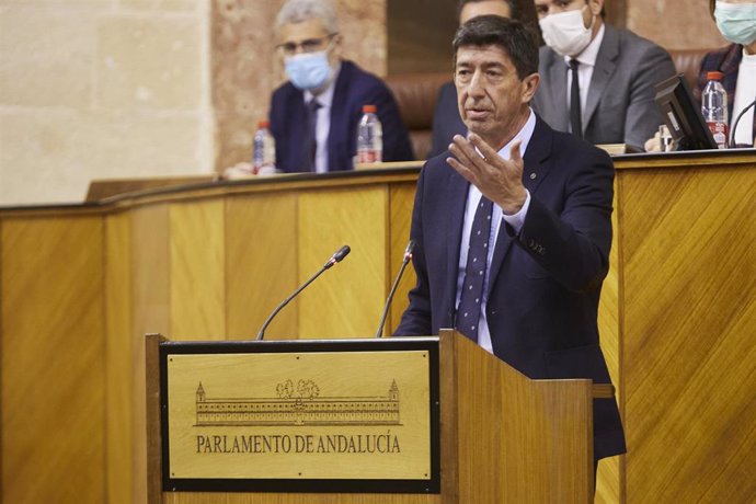 El vicepresidente de la Junta y coordinador de Cs, Juan Marín, en una imagen de 6 de abril en el Parlamento. 
