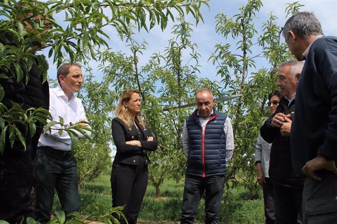 La delegada del Govern, Maria Eugnia Gay, y el subdelegado en Lleida, José Crepín, visitando las zonas agrícolas afectadas por las heladas de principios de abril en Lleida