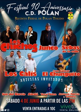 Los Chichos, Juan Salazar 'El Chunguito', Junco, Sebas de la Calle o Los Calis son algunos de los artistas que actuarán en Polán (Toledo) el próximo 4 de junio.