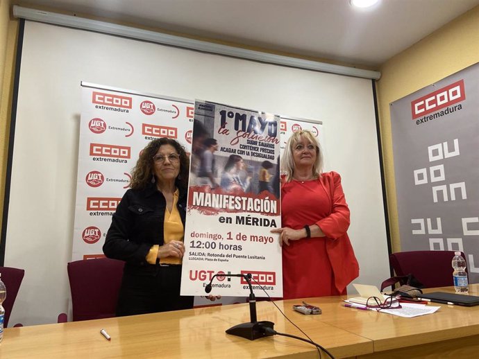 Las secretarias generales de UGT y CCOO en Extremadura presentan la manifestación del 1 de mayo
