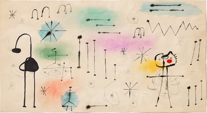 Pintura 'Personatges sota la pluja' de Joan Miró