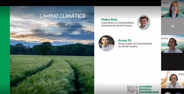 Sesión online de Academia Nestlé de Sostenibilidad: Arnau Pi, Pedro Ruiz y Neus Martínez, de Nestlé España