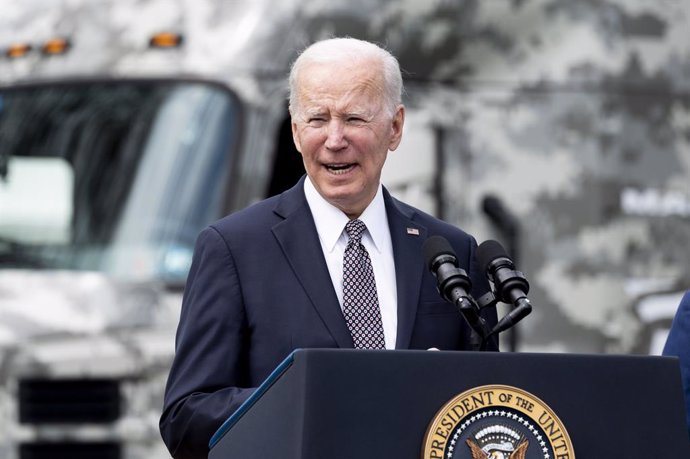 04 April 2022, US, Washington: US President Joe Biden speaks during an event about the administration's Trucking Action Plan. Photo: Michael Brochstein/ZUMA Press Wire/dpa