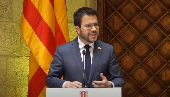 El presidente de la Generalitat, Pere Aragons, en el acto sobre deporte catalán