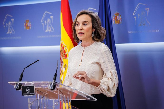 La Secretaria General del Partido Popular y portavoz del partido, Cuca Gamarra, en una rueda de prensa posterior a una Junta de Portavoces, en el Congreso de los Diputados, a 26 de abril de 2022, en Madrid (España).