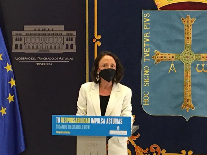 La portavoz del Gobierno asturiano, Melania Álvarez en rueda de prensa.