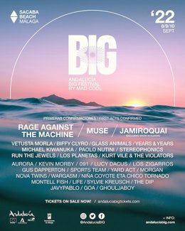 Cartel del Andalucía Big Festival, que tendrá lugar entre los días 8 y 10 de septiembre en la playa de Sacaba (Málaga)
