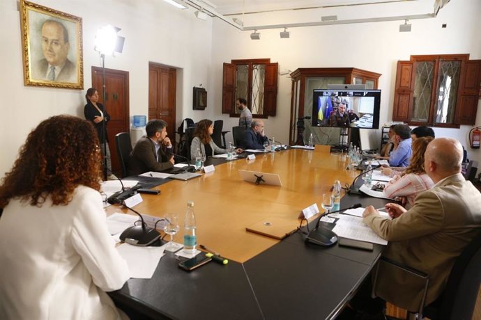 La presidenta del Consell de Mallorca, Catalina Cladera, se reúne por videoconferencia con el alcalde de Kiev, Vitali Klichkó.