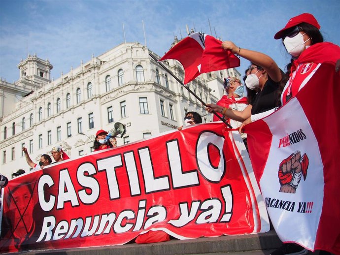 Concentración de la ultraderecha en Lima contra el Gobierno del presidente de Perú, Pedro Castillo.
