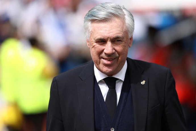 Carlo Ancelotti, coach of Real Madrid, looks on during the spanish league, La Liga Santander, football match played between Real Madrid and RCD Espanyol at Santiago Bernabeu stadium on April 30, 2022.