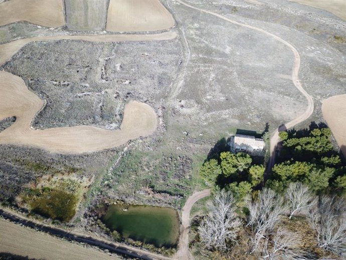 Vista aérea de la superficie en la que se ubica el yacimiento arqueológico de La Malena.