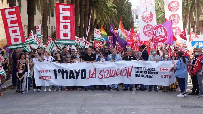 Cabecera de la manifestación del 1 de mayo, Día de los Trabajadores, en Málaga.