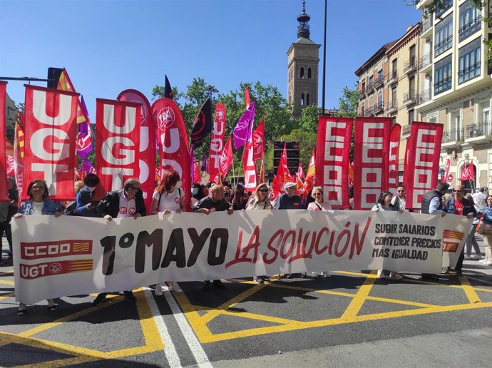 Manifestación 1 de mayo en Zaragoza, convocada por UGT y CCOO Aragón.