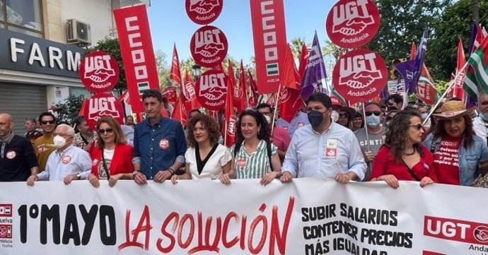 La secretaria general del PSOE de Huelva, María Eugenia Limón,  en la manifestación del 1 de mayo