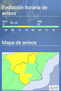 La Aemet amplia el aviso de tormentas este lunes al Altiplano, Noroeste, Valle del Guadalentín y Águilas