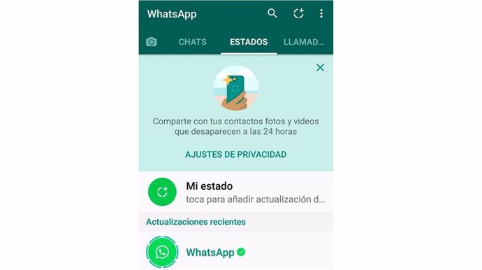 Captura de la opción de Estados de WhatsApp