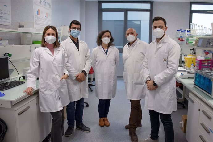 Investigadores del Grupo Drugs Delivery Systems (DDS) de la Universidad CEU Cardenal Herrera (CEU UCH), en el centro, Adrián Alambiaga y Alicia López Castellano.