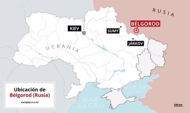 Archivo - Mapa amb la ubicació de Bélgorod (Rússia)