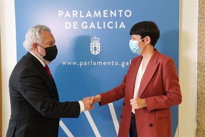 La portavoz del BNG, Ana Pontón, a su llegada a una reunión con el titular del Parlamento gallego, Miguel Santalices, para proponer al nuevo presidente de la Xunta de Galicia, en el Parlamento de Galicia, a 2 de mayo de 2022, en Santiago de Compostela, 