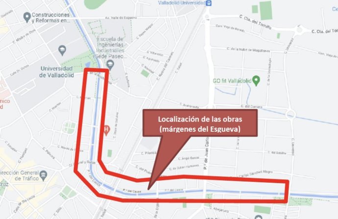 Mapa obras de mejora de los márgenes del Esgueva