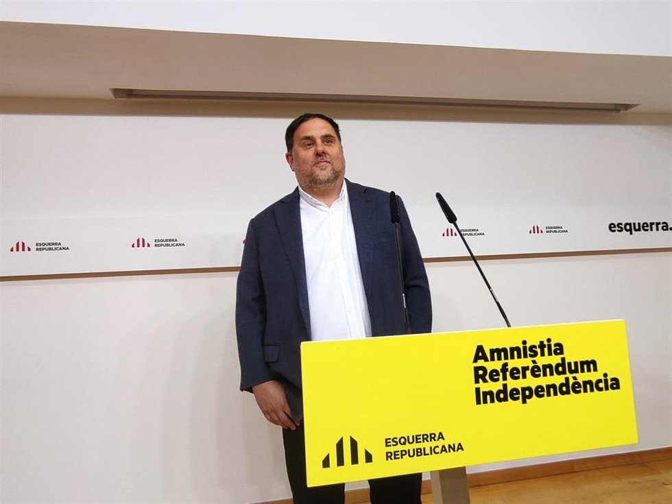 El líder de ERC, Oriol Junqueras, en rueda de prensa.