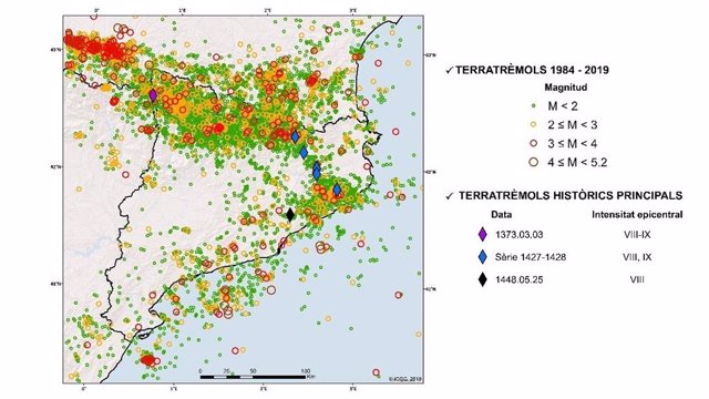 Mapa de sismicitat de Catalunya
