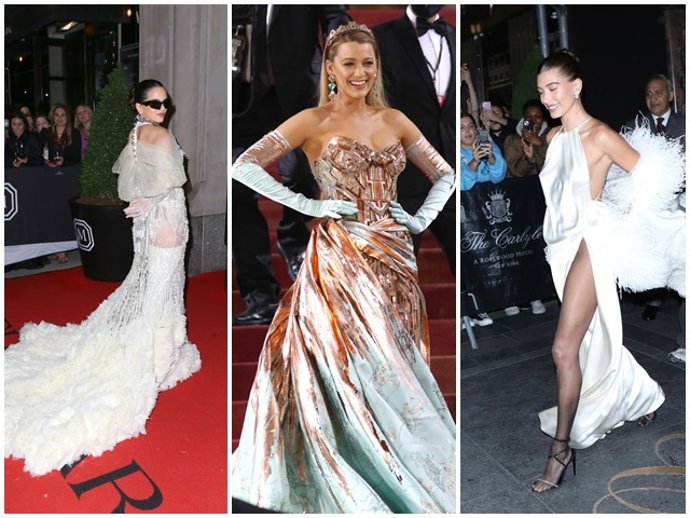 Rosalía, Blake Lively y Hailey Bieber, en la MET Gala celebrada en el Metropolitan Museum de Nueva York