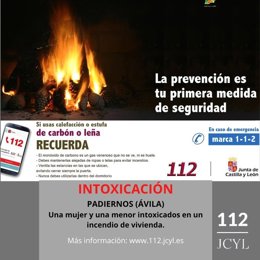 Gráfico elaborado por el 112 con datos de la intoxicación por humo en Padiernos (Ávila)